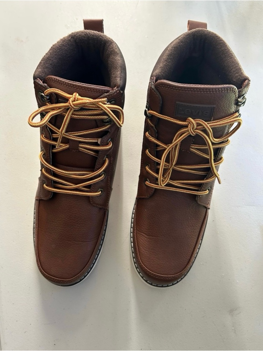 Levi's Men's Brown Leather Lace-Up Boots with Tan Laces
